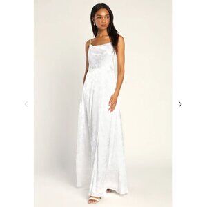Lulus Simply Dreamy White Satin Floral Jacquard Maxi - Size L